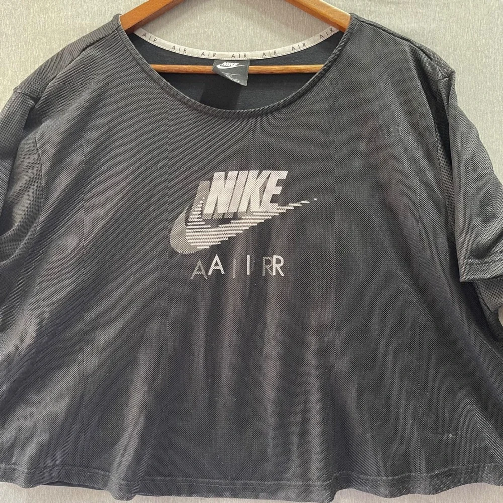 Nike‎ Air Mesh Crop Top Womens 3X Black Graphic Short Sleeve Athleisure Gorpcore
